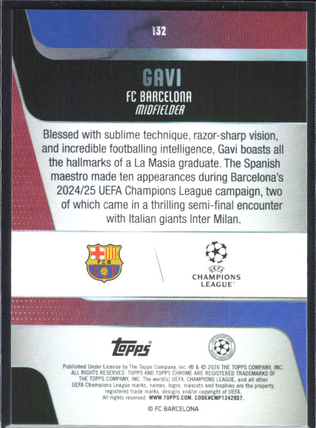 2025-26 Topps Chrome UEFA Club Competitions #132 Gavi – baksida
