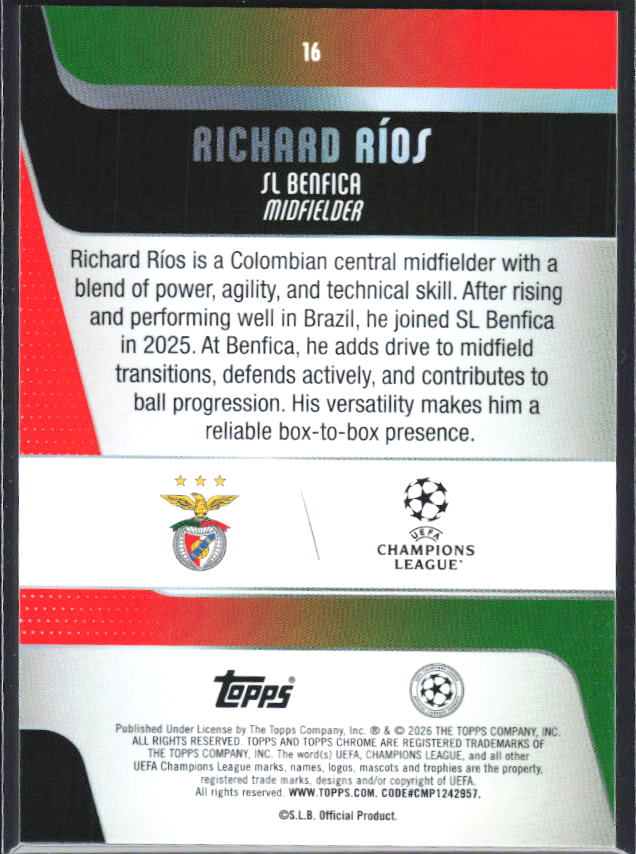2025-26 Topps Chrome UEFA Club Competitions #16 Richard Ríos – baksida