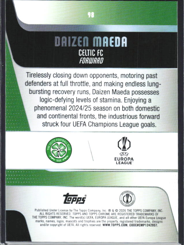 2025-26 Topps Chrome UEFA Club Competitions #98 Daizen Maeda – baksida