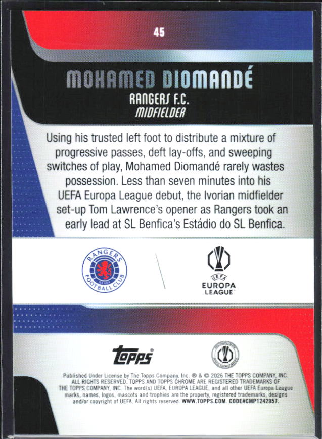 2025-26 Topps Chrome UEFA Club Competitions #45 Mohamed Diomandé – baksida