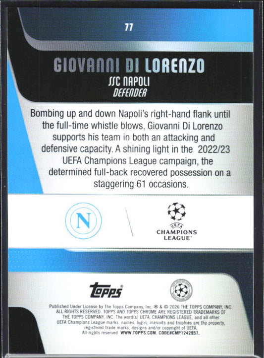 2025-26 Topps Chrome UEFA Club Competitions #77 Giovanni Di Lorenzo – baksida