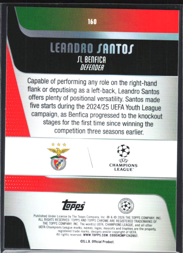 2025-26 Topps Chrome UEFA Club Competitions #160 Leandro Santos – baksida