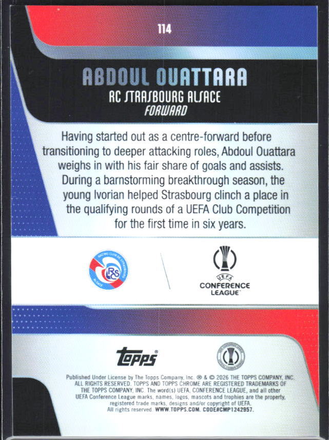 2025-26 Topps Chrome UEFA Club Competitions #114 Abdoul Ouattara – baksida