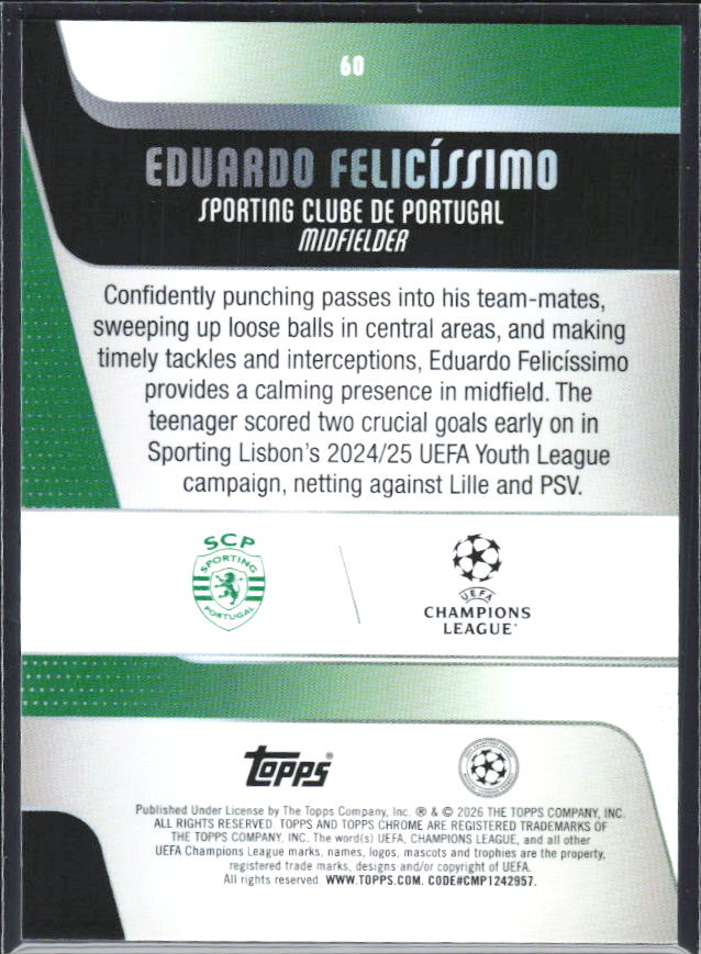 2025-26 Topps Chrome UEFA Club Competitions #60 Eduardo Felicíssimo – baksida