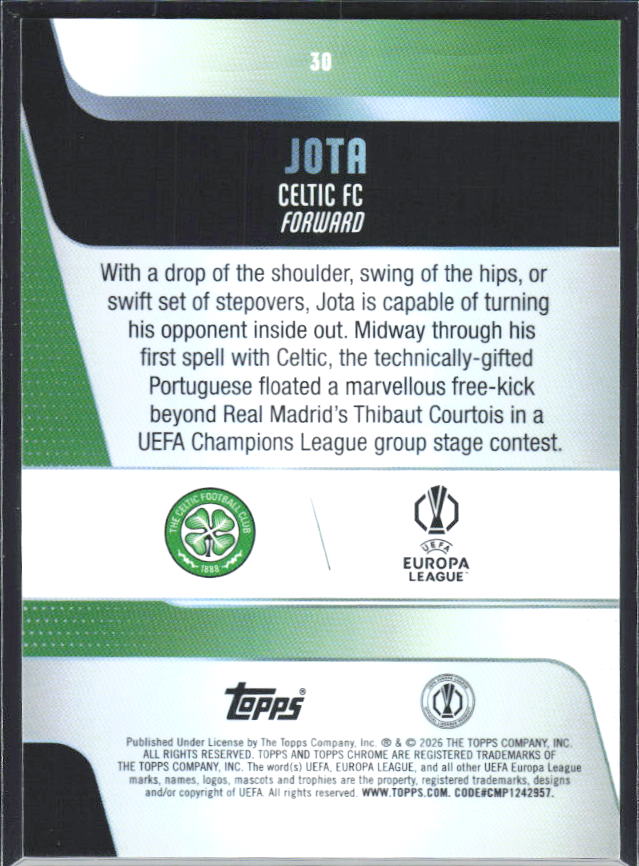 2025-26 Topps Chrome UEFA Club Competitions #30 Jota – baksida