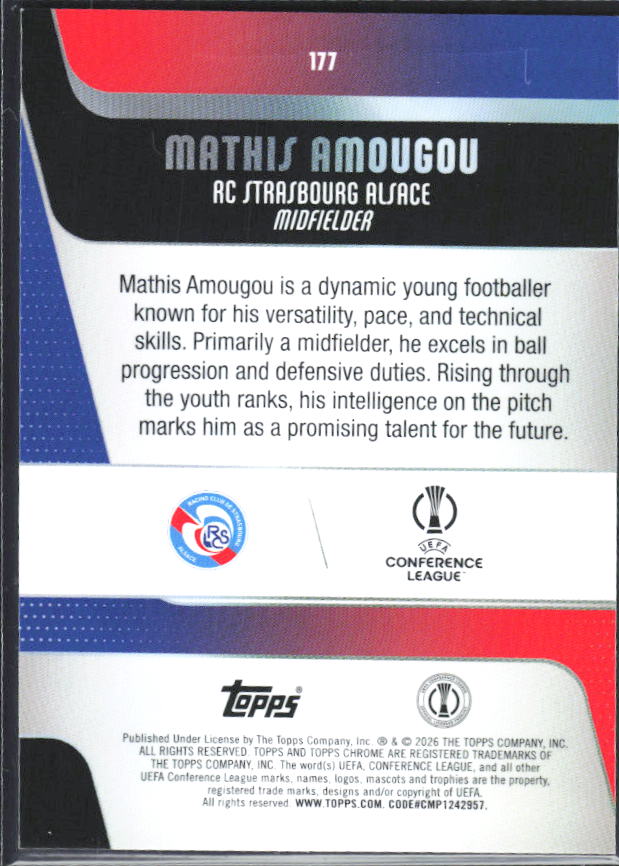 2025-26 Topps Chrome UEFA Club Competitions #177 Mathis Amougou – baksida