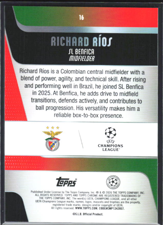 2025-26 Topps Chrome UEFA Club Competitions #16 Richard Ríos – baksida
