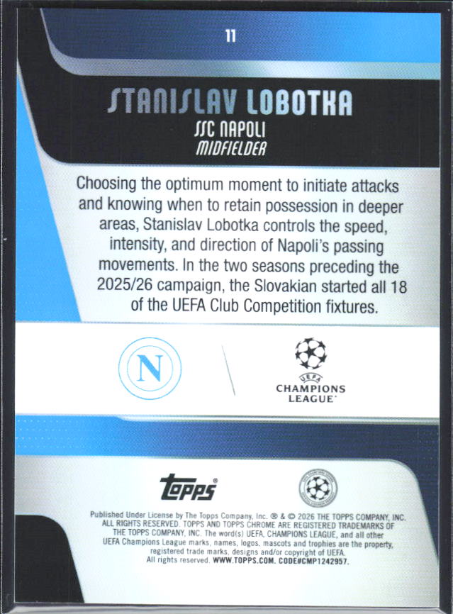 2025-26 Topps Chrome UEFA Club Competitions #11 Stanislav Lobotka – baksida