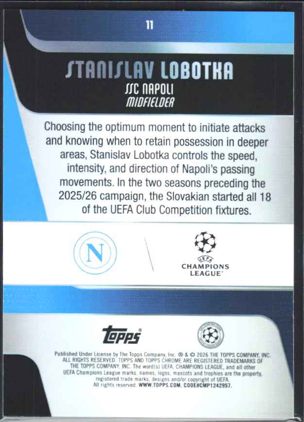 2025-26 Topps Chrome UEFA Club Competitions #11 Stanislav Lobotka – baksida