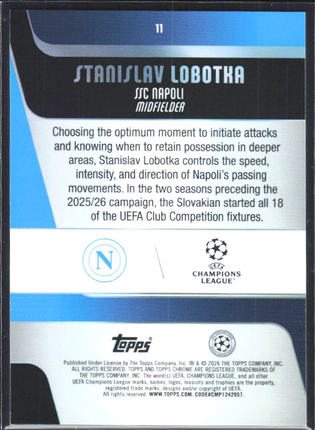 2025-26 Topps Chrome UEFA Club Competitions #11 Stanislav Lobotka – baksida