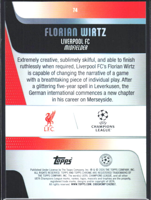 2025-26 Topps Chrome UEFA Club Competitions #74 Florian Wirtz – baksida