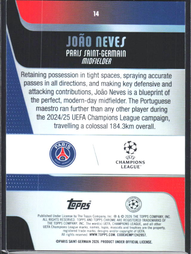 2025-26 Topps Chrome UEFA Club Competitions #14 João Neves – baksida