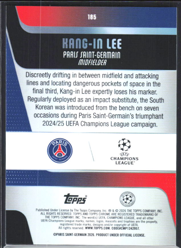 2025-26 Topps Chrome UEFA Club Competitions #185 Kang-in Lee – baksida