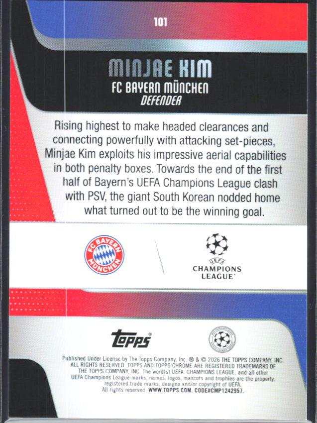 2025-26 Topps Chrome UEFA Club Competitions #101 Minjae Kim – baksida