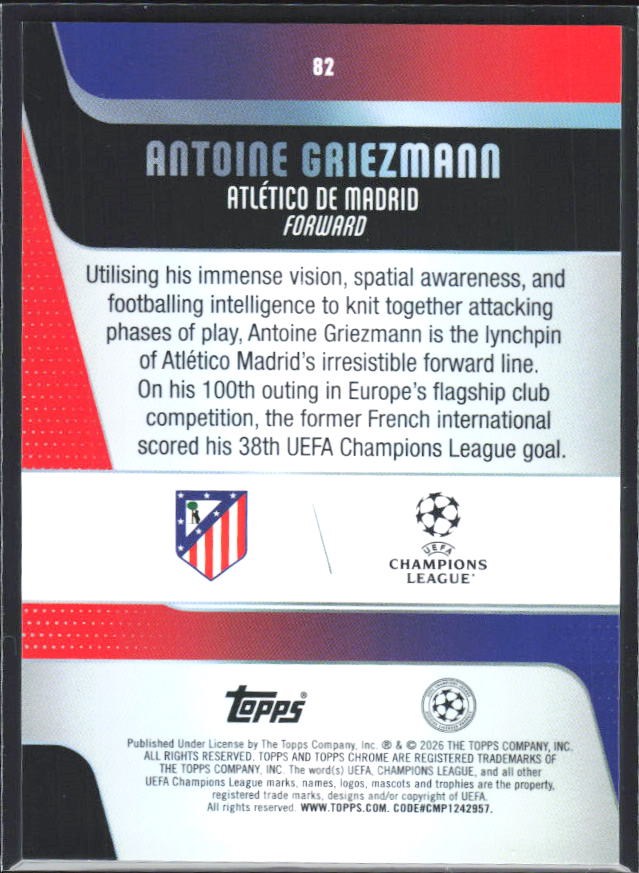 2025-26 Topps Chrome UEFA Club Competitions #82 Antoine Griezmann – baksida