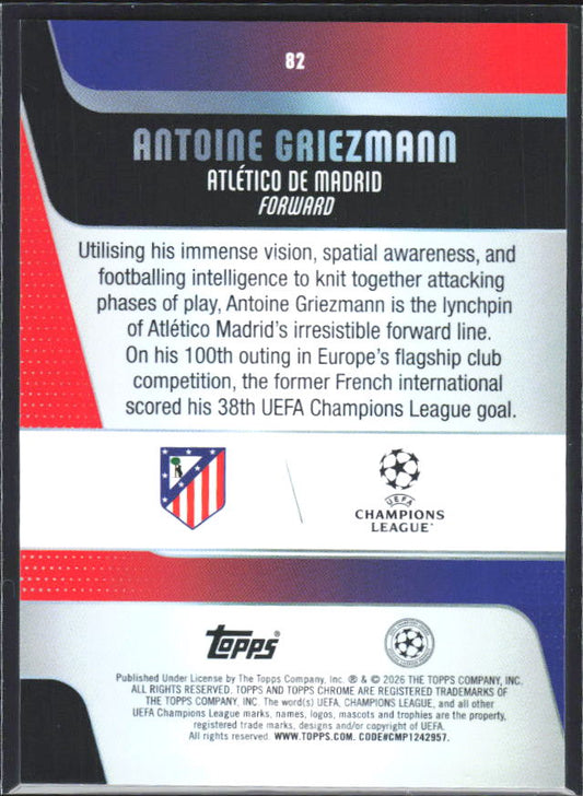 2025-26 Topps Chrome UEFA Club Competitions #82 Antoine Griezmann – baksida