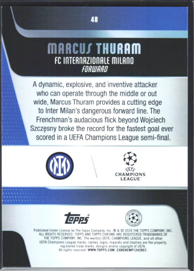 2025-26 Topps Chrome UEFA Club Competitions #48 Marcus Thuram – baksida