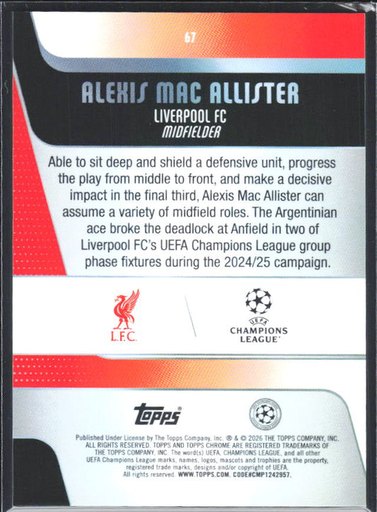 2025-26 Topps Chrome UEFA Club Competitions #67 Alexis Mac Allister – baksida
