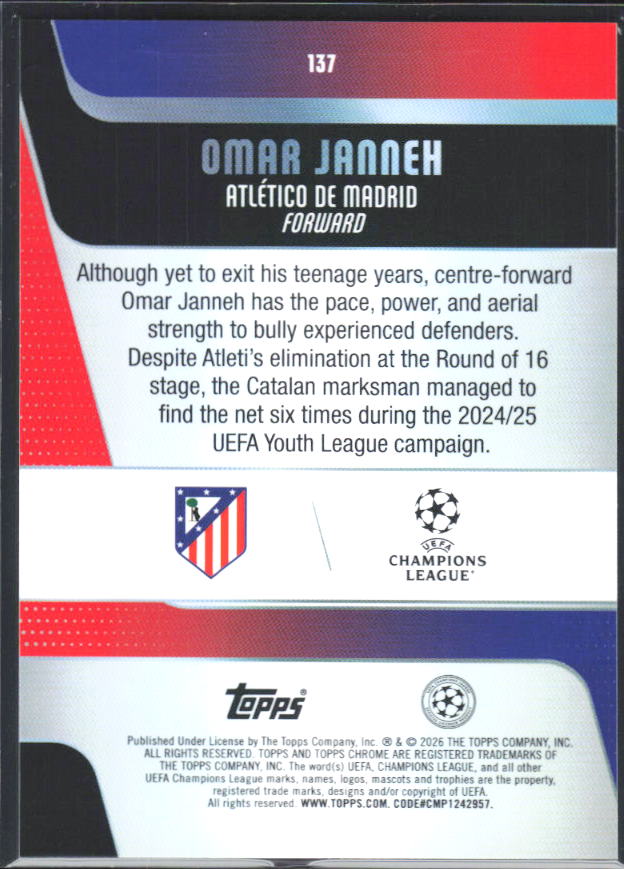 2025-26 Topps Chrome UEFA Club Competitions #137 Omar Janneh – baksida