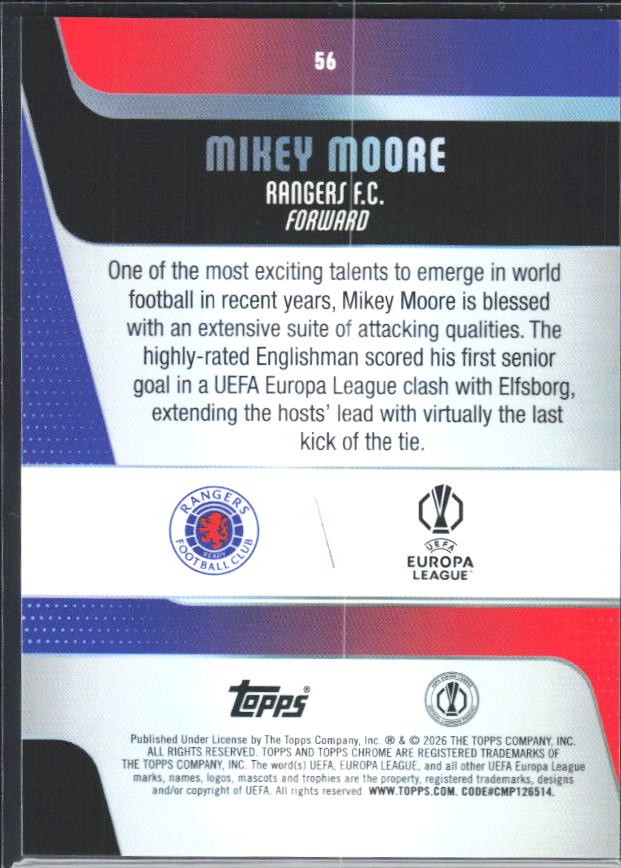 2025-26 Topps Chrome UEFA Club Competitions #56 Mikey Moore – baksida