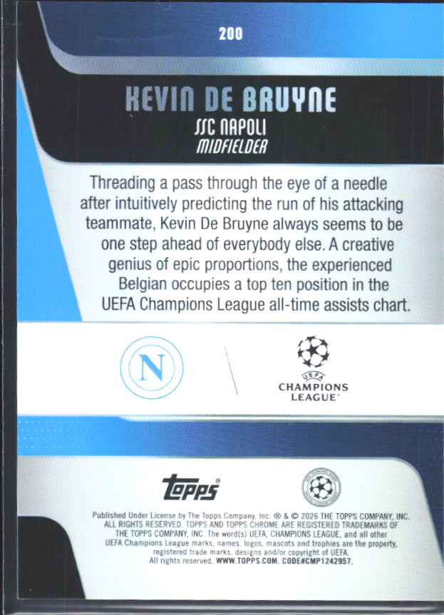 2025-26 Topps Chrome UEFA Club Competitions #200 Kevin De Bruyne – baksida