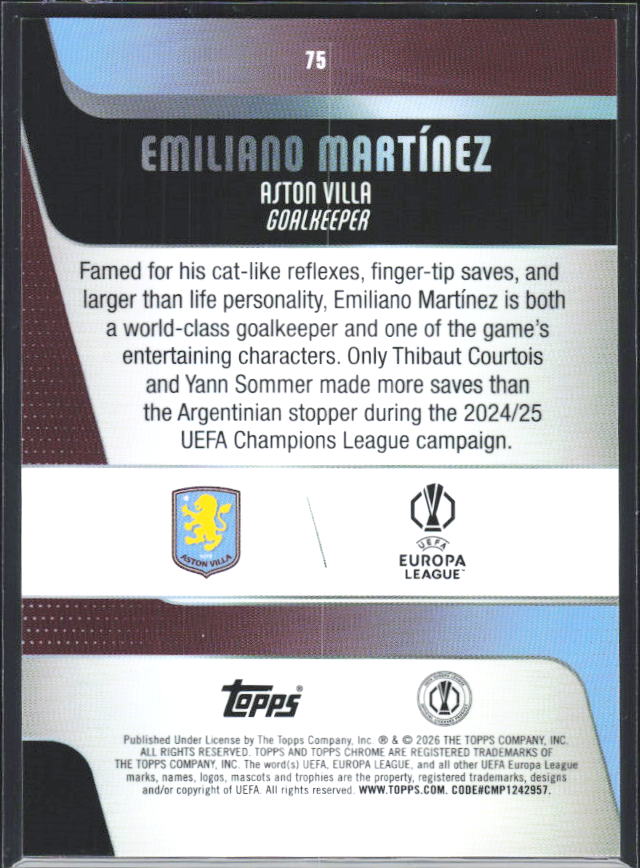 2025-26 Topps Chrome UEFA Club Competitions #75 Emiliano Martínez – baksida