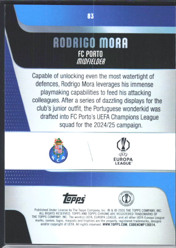 2025-26 Topps Chrome UEFA Club Competitions #83 Rodrigo Mora – baksida