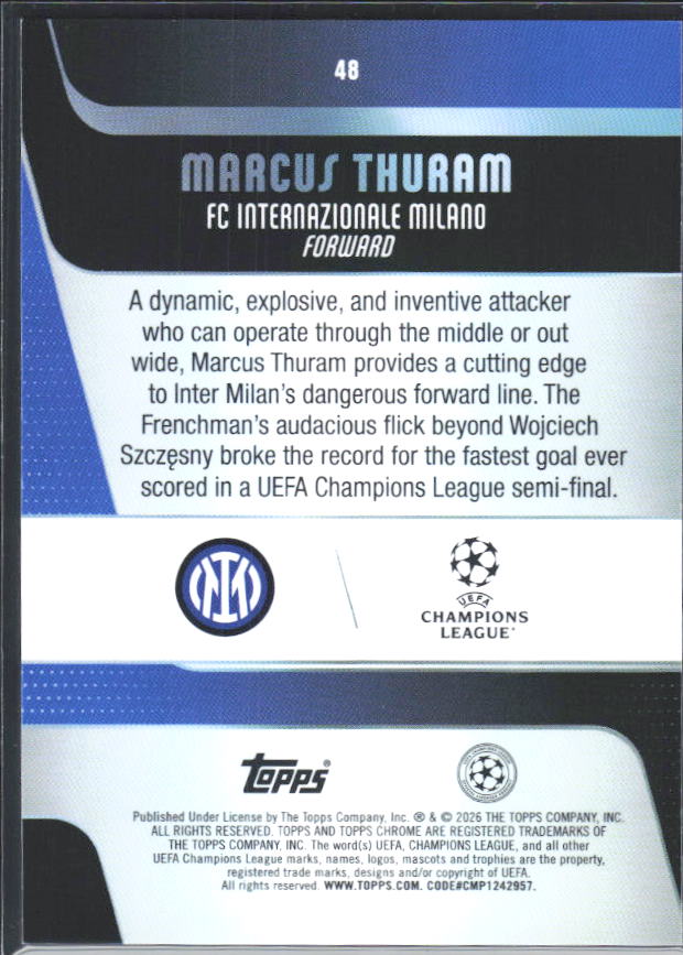 2025-26 Topps Chrome UEFA Club Competitions #48 Marcus Thuram – baksida