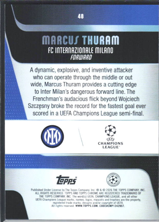 2025-26 Topps Chrome UEFA Club Competitions #48 Marcus Thuram – baksida
