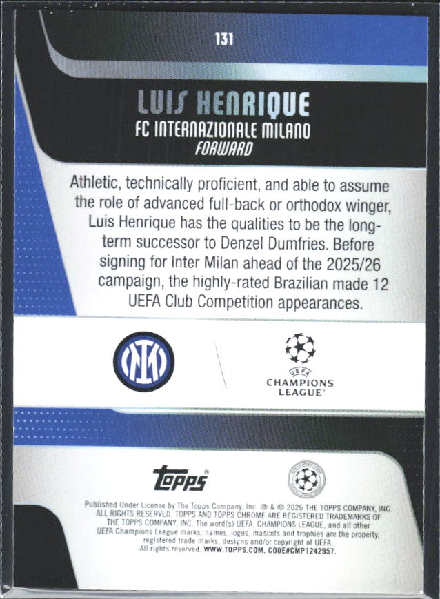 2025-26 Topps Chrome UEFA Club Competitions #131 Luis Henrique – baksida
