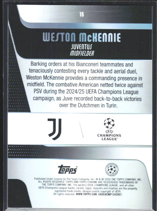 2025-26 Topps Chrome UEFA Club Competitions #15 Weston McKennie – baksida