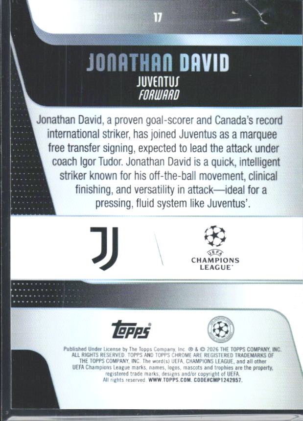 2025-26 Topps Chrome UEFA Club Competitions #17 Jonathan David – baksida