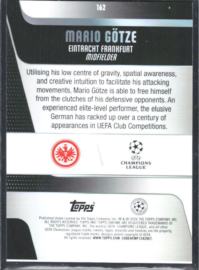 2025-26 Topps Chrome UEFA Club Competitions #162 Mario Götze – baksida