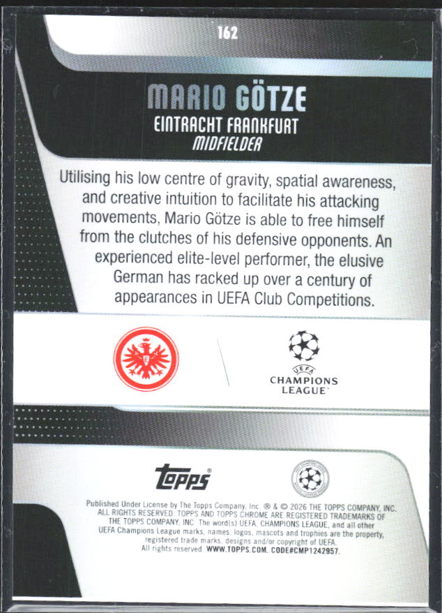 2025-26 Topps Chrome UEFA Club Competitions #162 Mario Götze – baksida