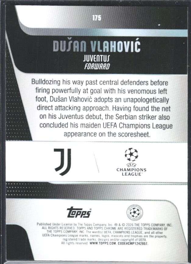 2025-26 Topps Chrome UEFA Club Competitions #175 Dušan Vlahović – baksida