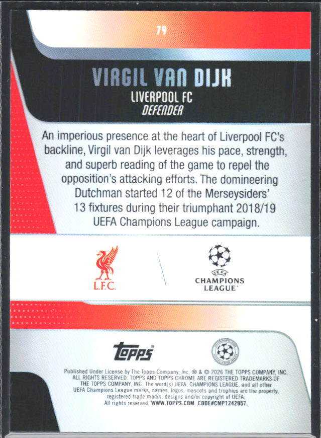 2025-26 Topps Chrome UEFA Club Competitions #79 Virgil van Dijk – baksida