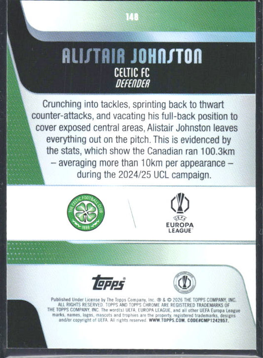 2025-26 Topps Chrome UEFA Club Competitions #148 Alistair Johnston – baksida