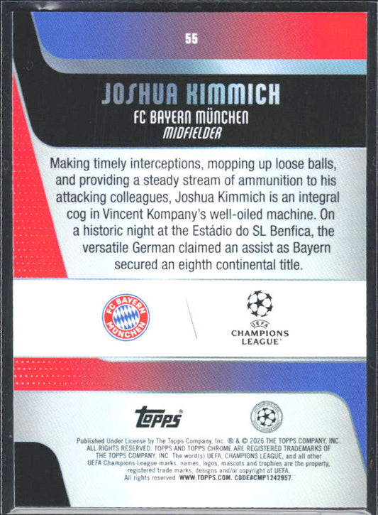 2025-26 Topps Chrome UEFA Club Competitions #55 Joshua Kimmich – baksida