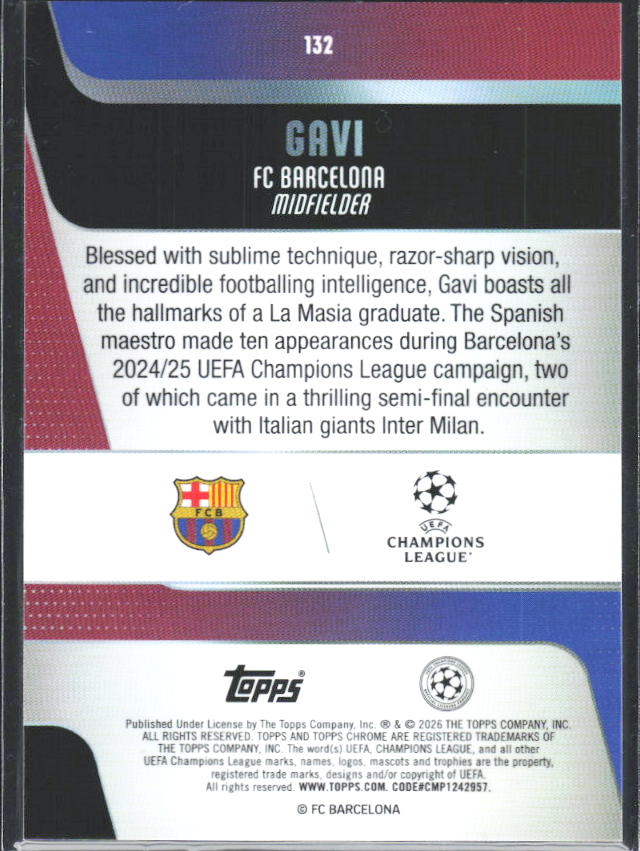 2025-26 Topps Chrome UEFA Club Competitions #132 Gavi – baksida