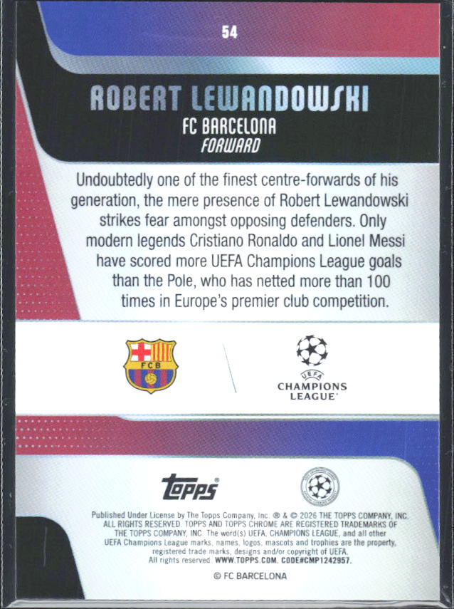 2025-26 Topps Chrome UEFA Club Competitions #54 Robert Lewandowski – baksida