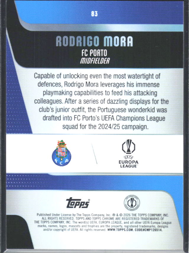 2025-26 Topps Chrome UEFA Club Competitions #83 Rodrigo Mora – baksida
