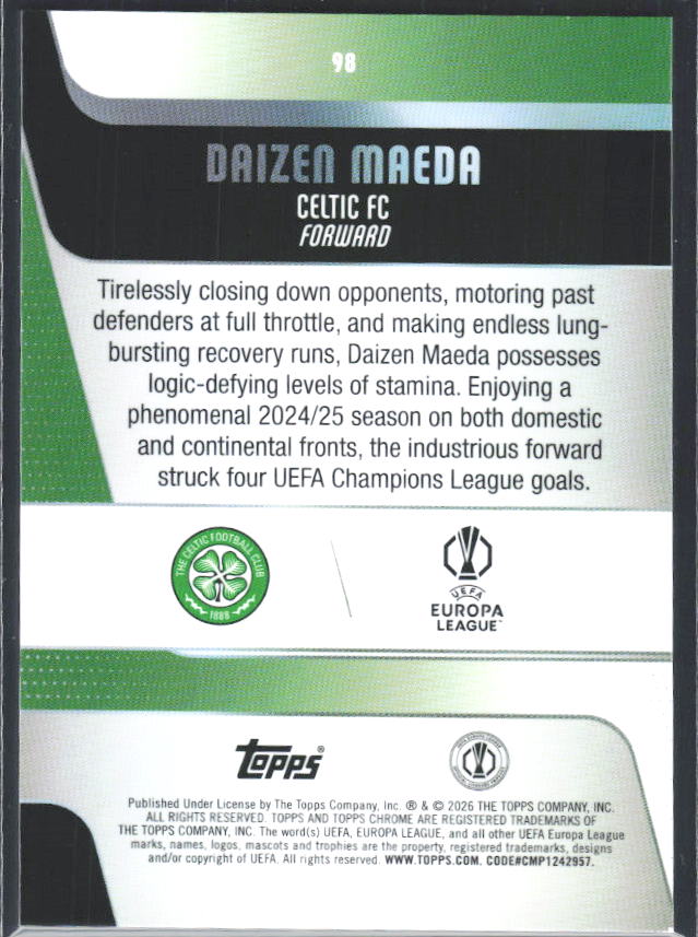 2025-26 Topps Chrome UEFA Club Competitions #98 Daizen Maeda – baksida