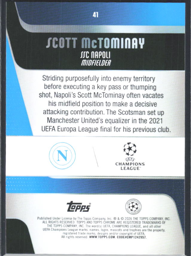 2025-26 Topps Chrome UEFA Club Competitions #41 Scott McTominay – baksida