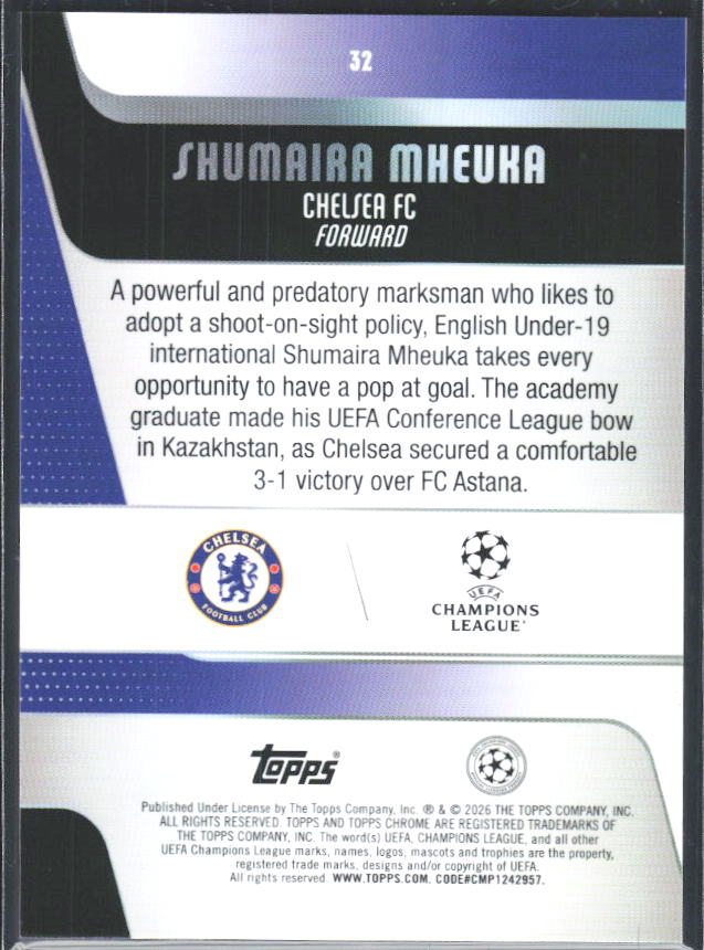 2025-26 Topps Chrome UEFA Club Competitions #32 Shumaira Mheuka – baksida