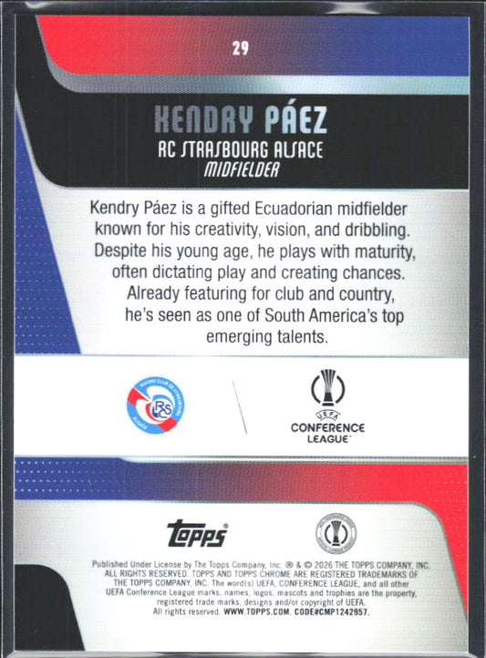 2025-26 Topps Chrome UEFA Club Competitions #29 Kendry Páez – baksida