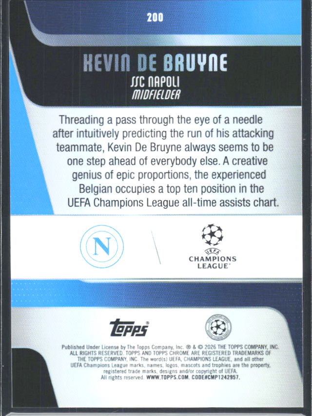 2025-26 Topps Chrome UEFA Club Competitions #200 Kevin De Bruyne – baksida