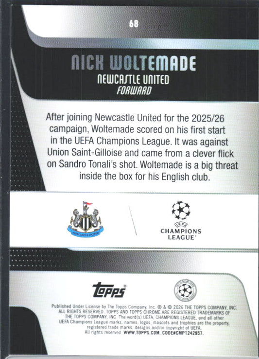 2025-26 Topps Chrome UEFA Club Competitions #68 Nick Woltemade – baksida