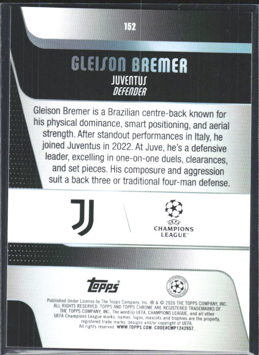 2025-26 Topps Chrome UEFA Club Competitions #152 Gleison Bremer – baksida