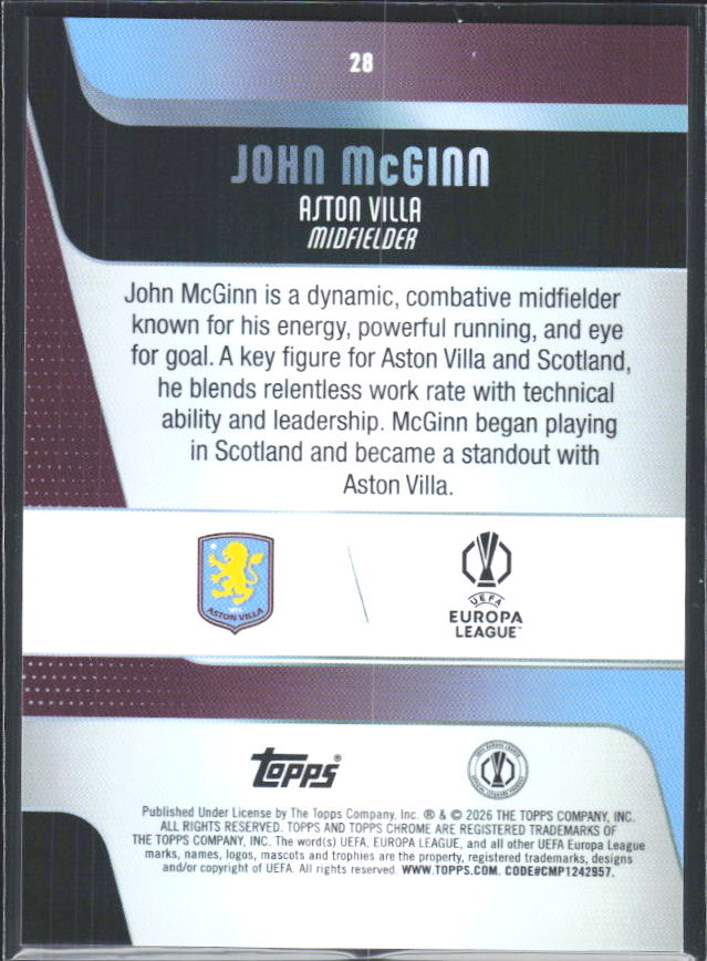 2025-26 Topps Chrome UEFA Club Competitions #28 John McGinn – baksida