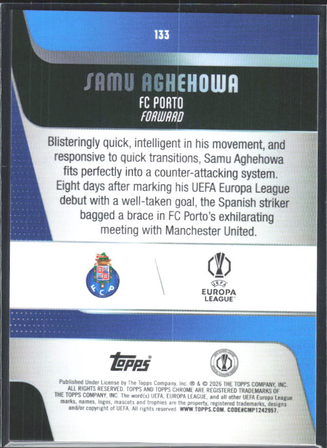 2025-26 Topps Chrome UEFA Club Competitions #133 Samu Aghehowa – baksida
